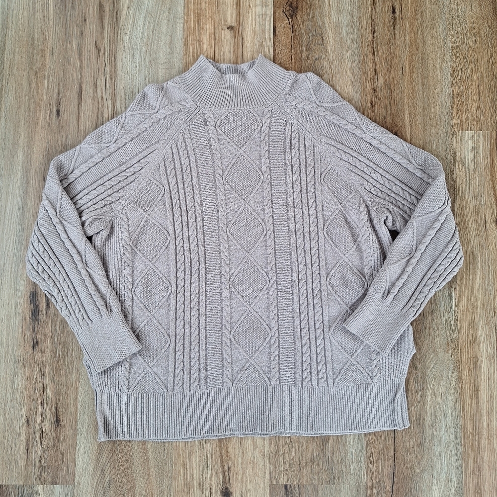 Philosophy Republic Womens Size XL Mock Turtleneck Knit Cable Sweater Beige